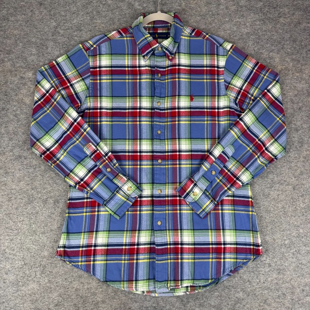 Ralph Lauren Flannel Button Down Shirt Long Sleeve Plaid Cotton Mens Medium M